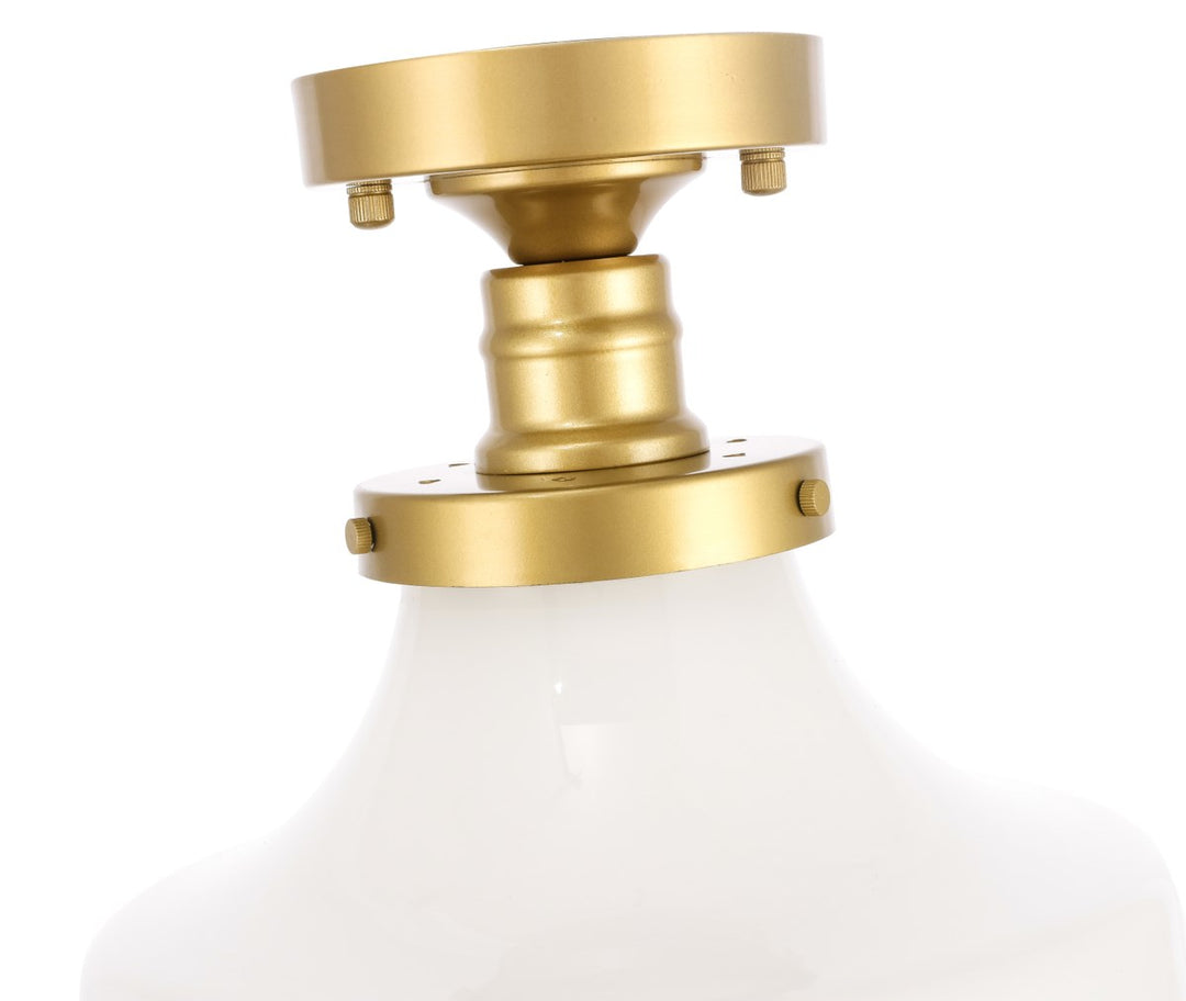1 Light Brass And Frosted White Glass Flush Mount