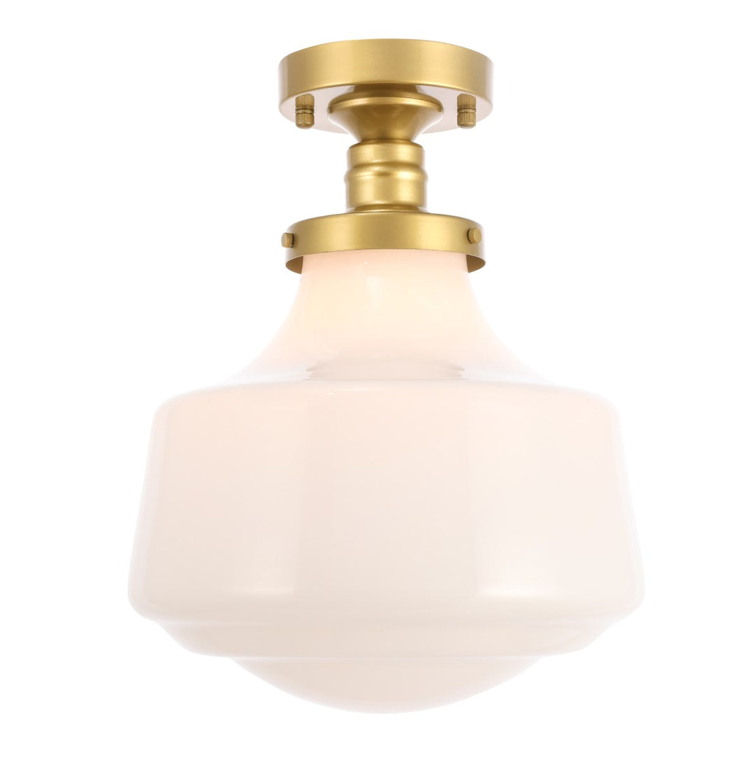 1 Light Brass And Frosted White Glass Flush Mount