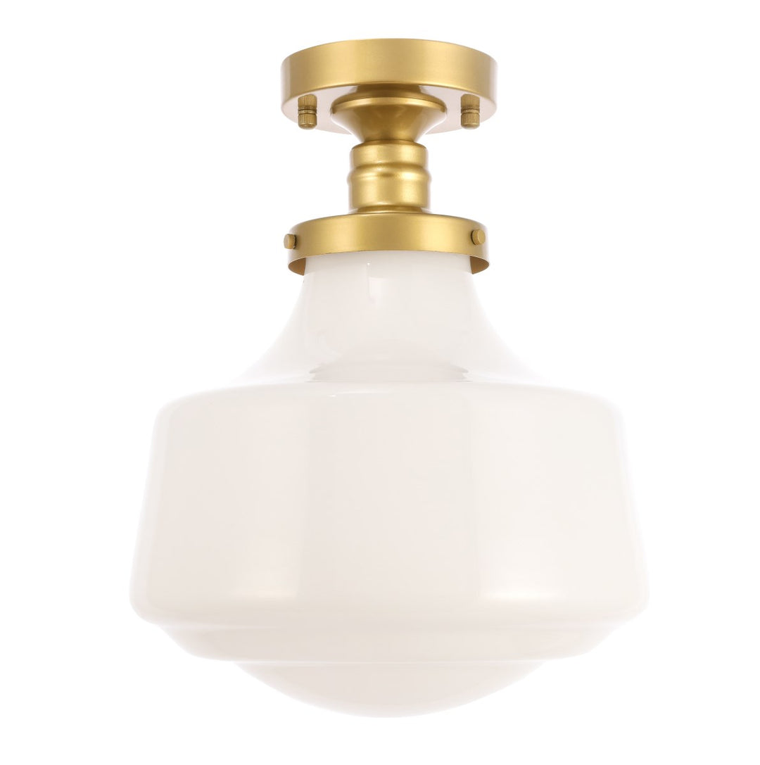 1 Light Brass And Frosted White Glass Flush Mount