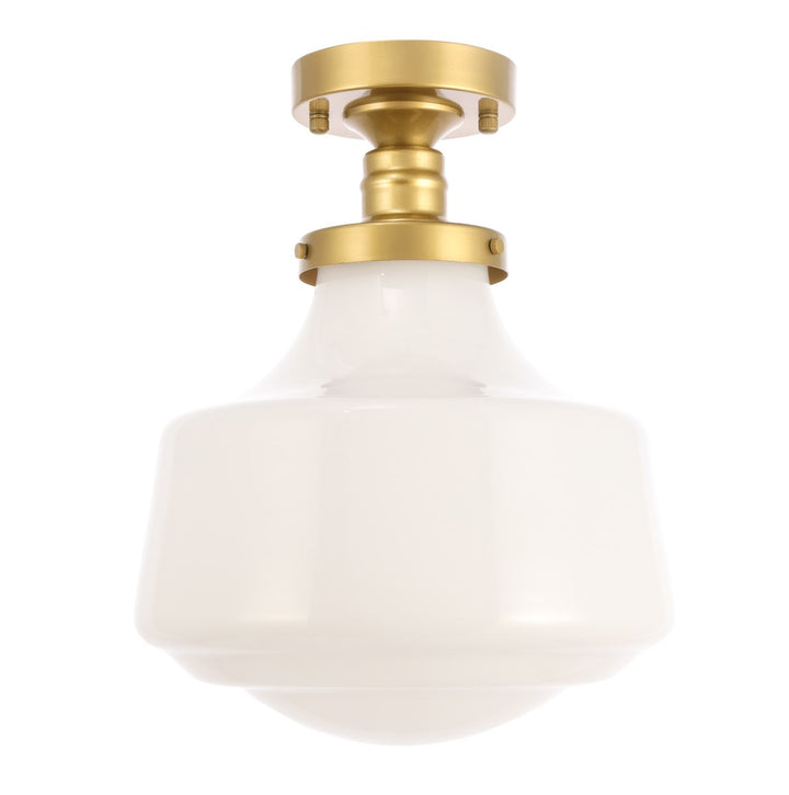 1 Light Brass And Frosted White Glass Flush Mount