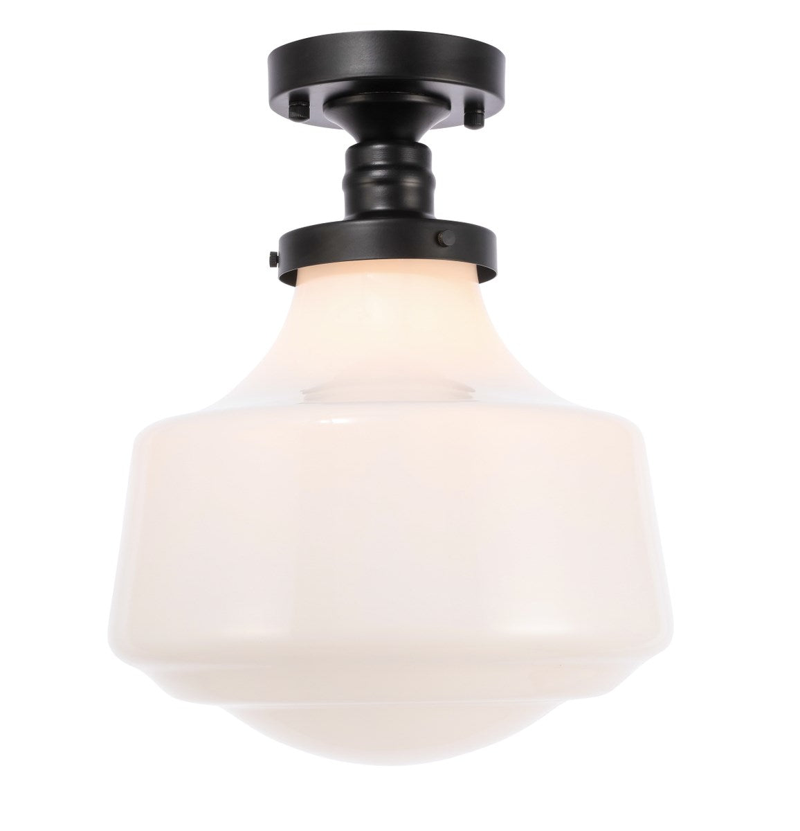 1 Light Black And Frosted White Glass Flush Mount by Living District