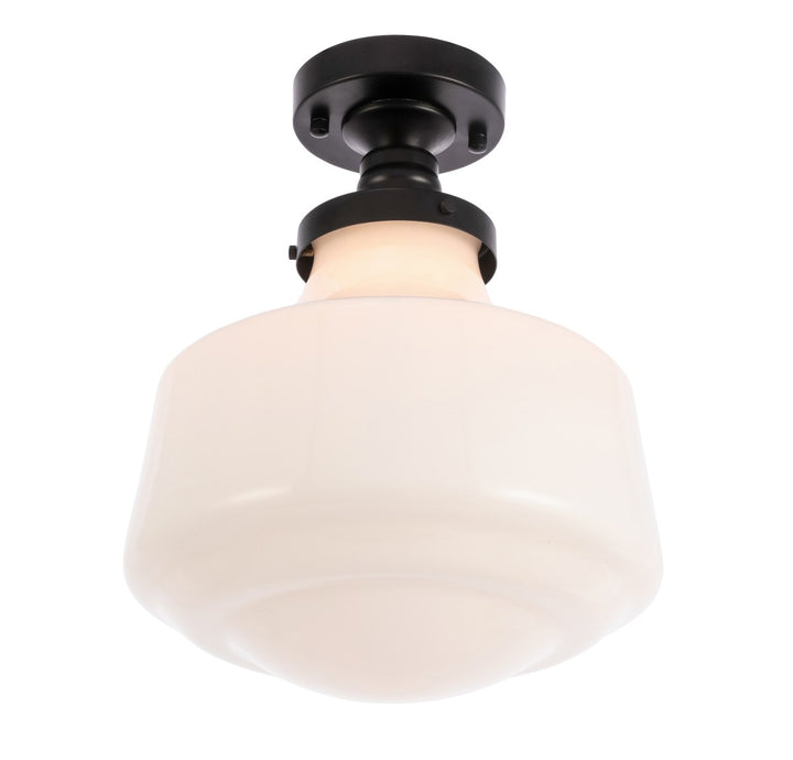 1 Light Black And Frosted White Glass Flush Mount