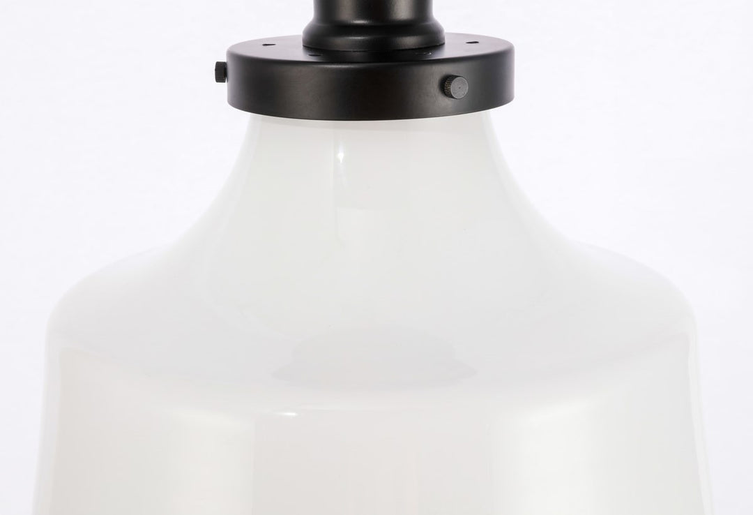 1 Light Black And Frosted White Glass Flush Mount