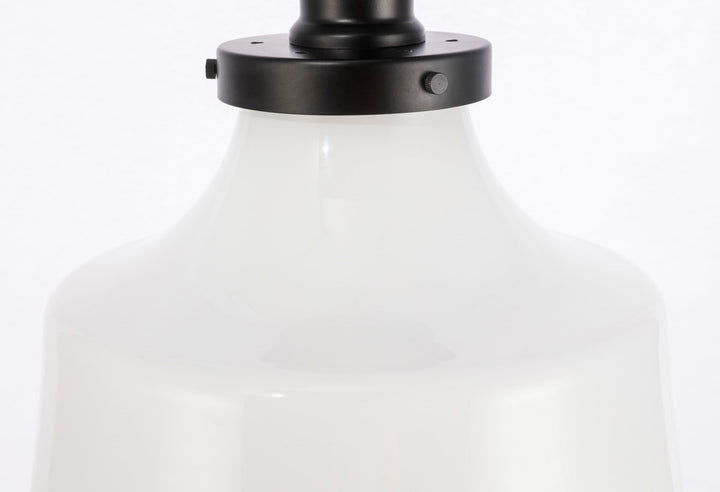 1 Light Black And Frosted White Glass Flush Mount