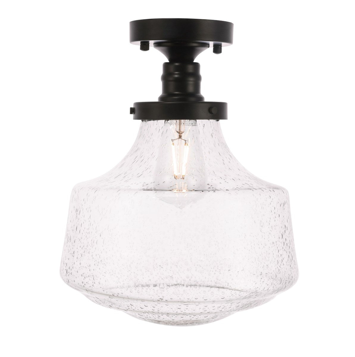 1 Light Black And Clear Seeded Glass Flush Mount by Living District