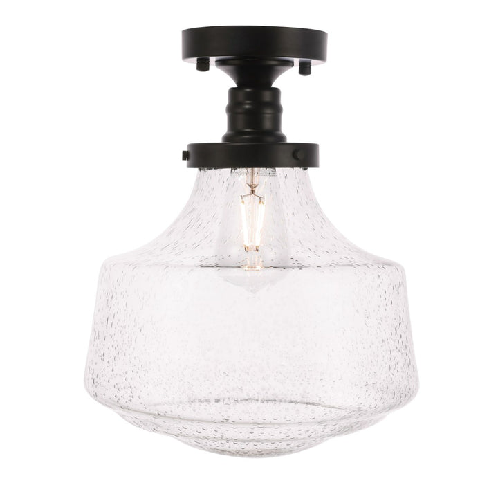 1 Light Black And Clear Seeded Glass Flush Mount by Living District