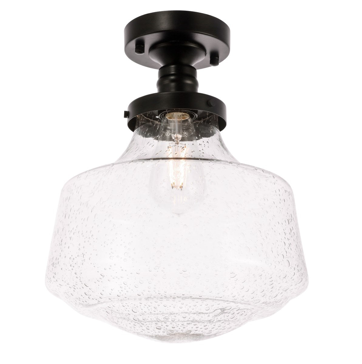 1 Light Black And Clear Seeded Glass Flush Mount