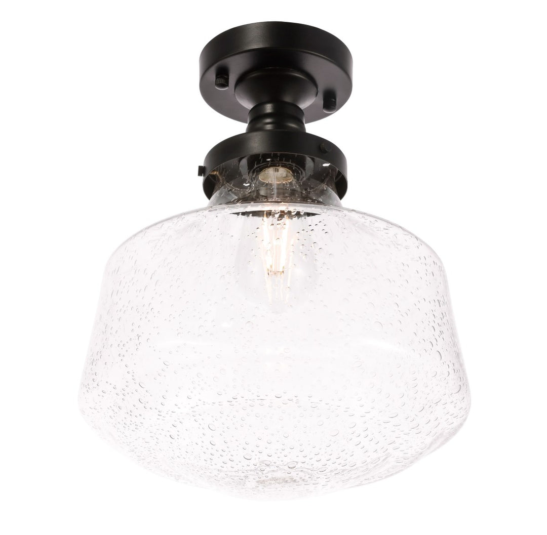 1 Light Black And Clear Seeded Glass Flush Mount