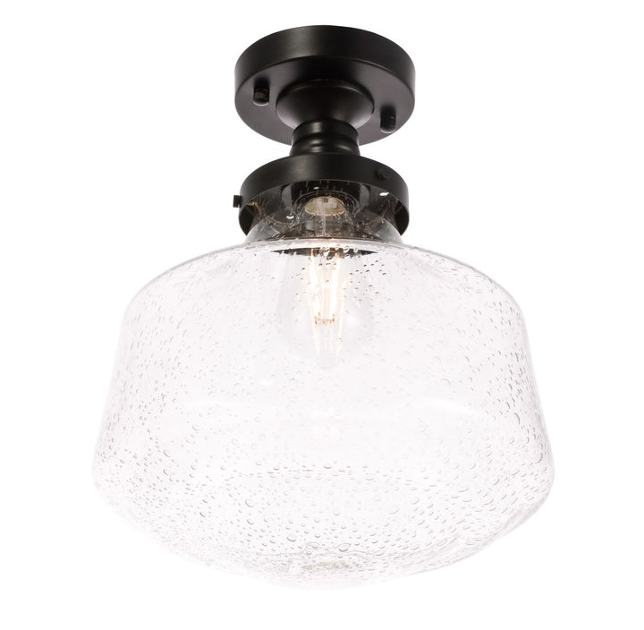 1 Light Black And Clear Seeded Glass Flush Mount