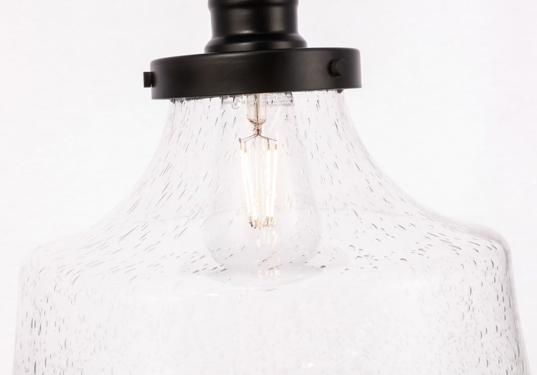 1 Light Black And Clear Seeded Glass Flush Mount