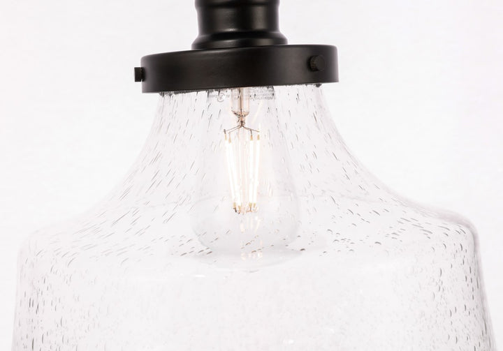 1 Light Black And Clear Seeded Glass Flush Mount