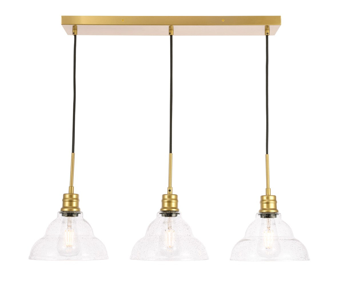 3 Light Brass And Clear Seeded Glass Pendant by Living District