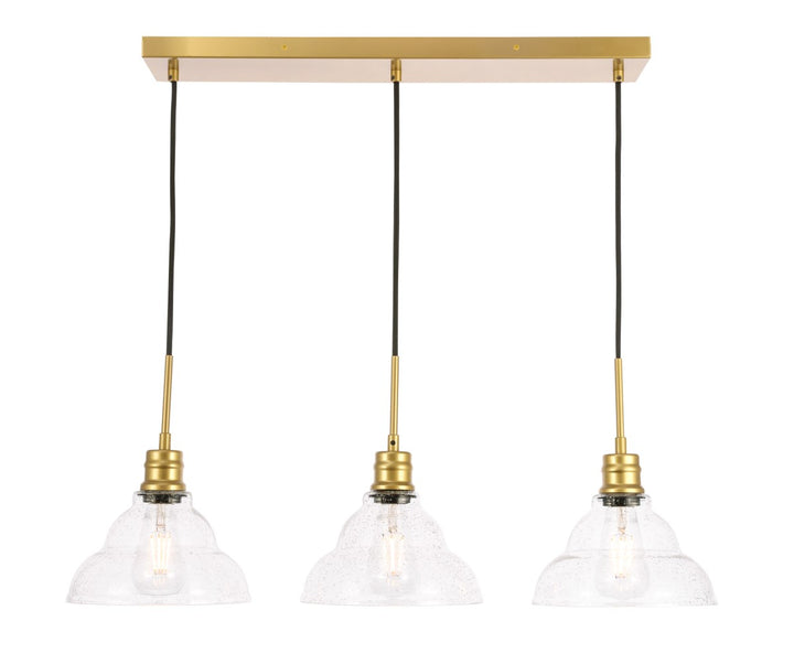 3 Light Brass And Clear Seeded Glass Pendant by Living District