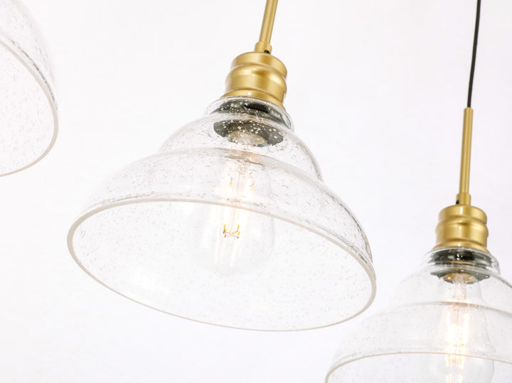 3 Light Brass And Clear Seeded Glass Pendant