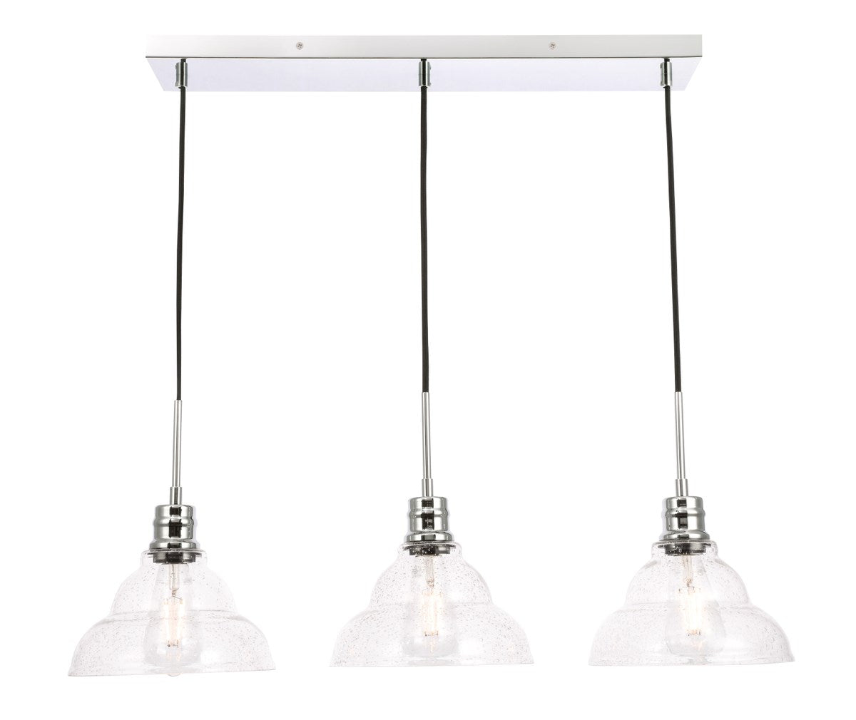 3 Light Chrome And Clear Seeded Glass Pendant by Living District