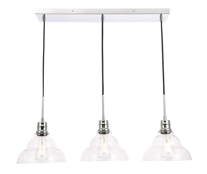 3 Light Chrome And Clear Seeded Glass Pendant by Living District