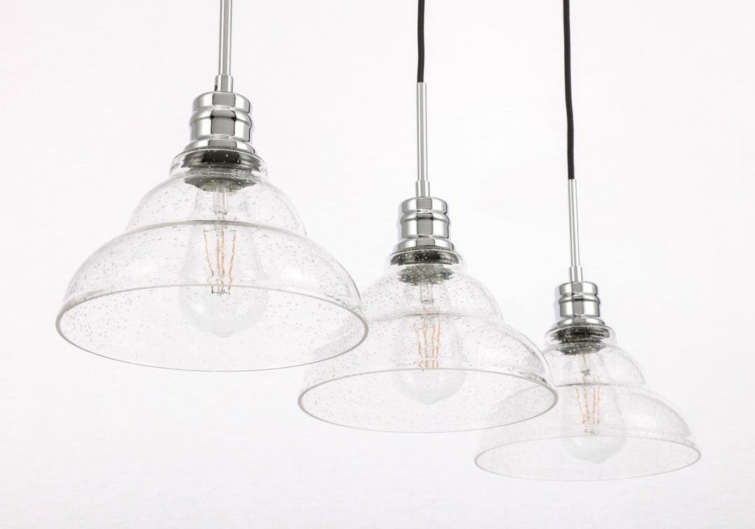 3 Light Chrome And Clear Seeded Glass Pendant
