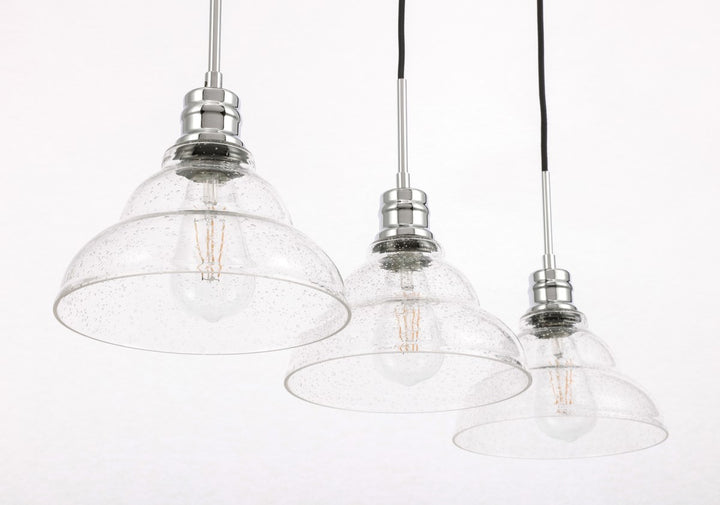 3 Light Chrome And Clear Seeded Glass Pendant