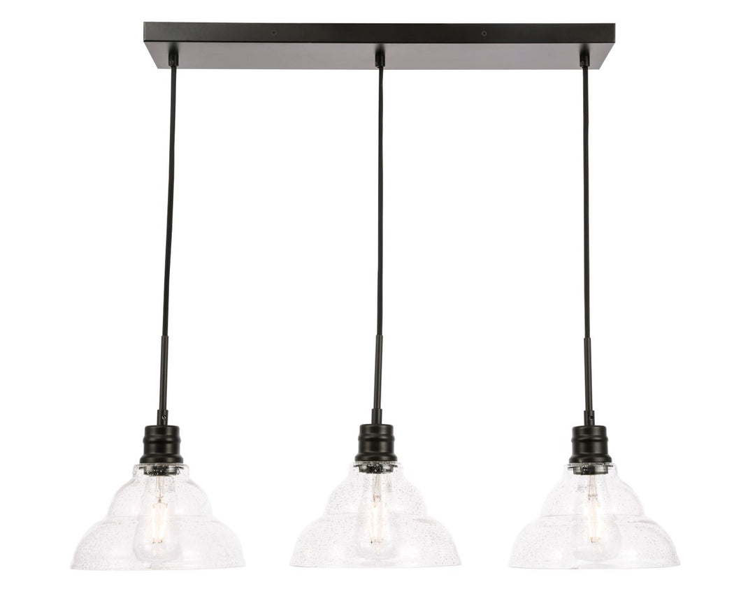 3 Light Black And Clear Seeded Glass Pendant by Living District