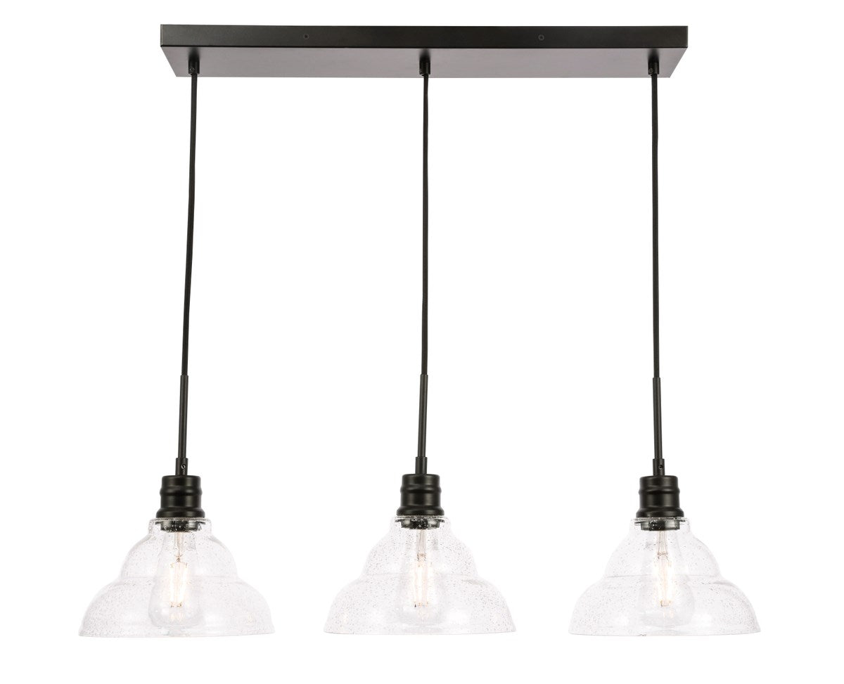 3 Light Black And Clear Seeded Glass Pendant by Living District