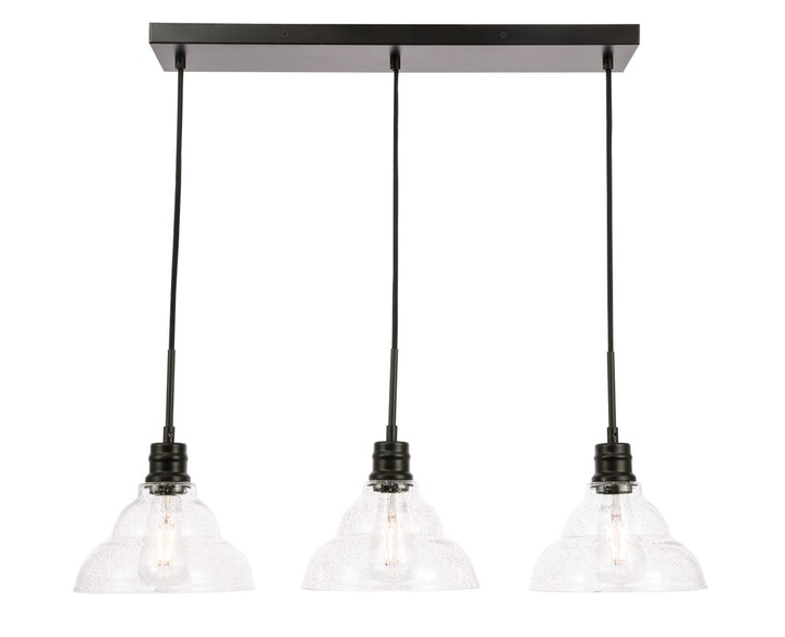 3 Light Black And Clear Seeded Glass Pendant by Living District