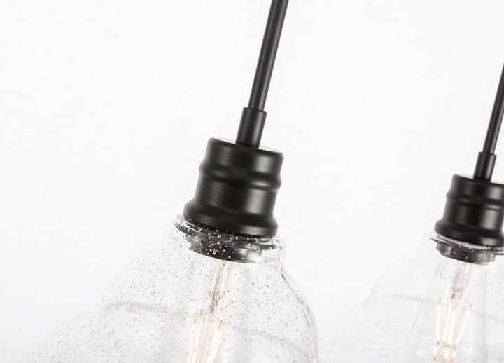 3 Light Black And Clear Seeded Glass Pendant