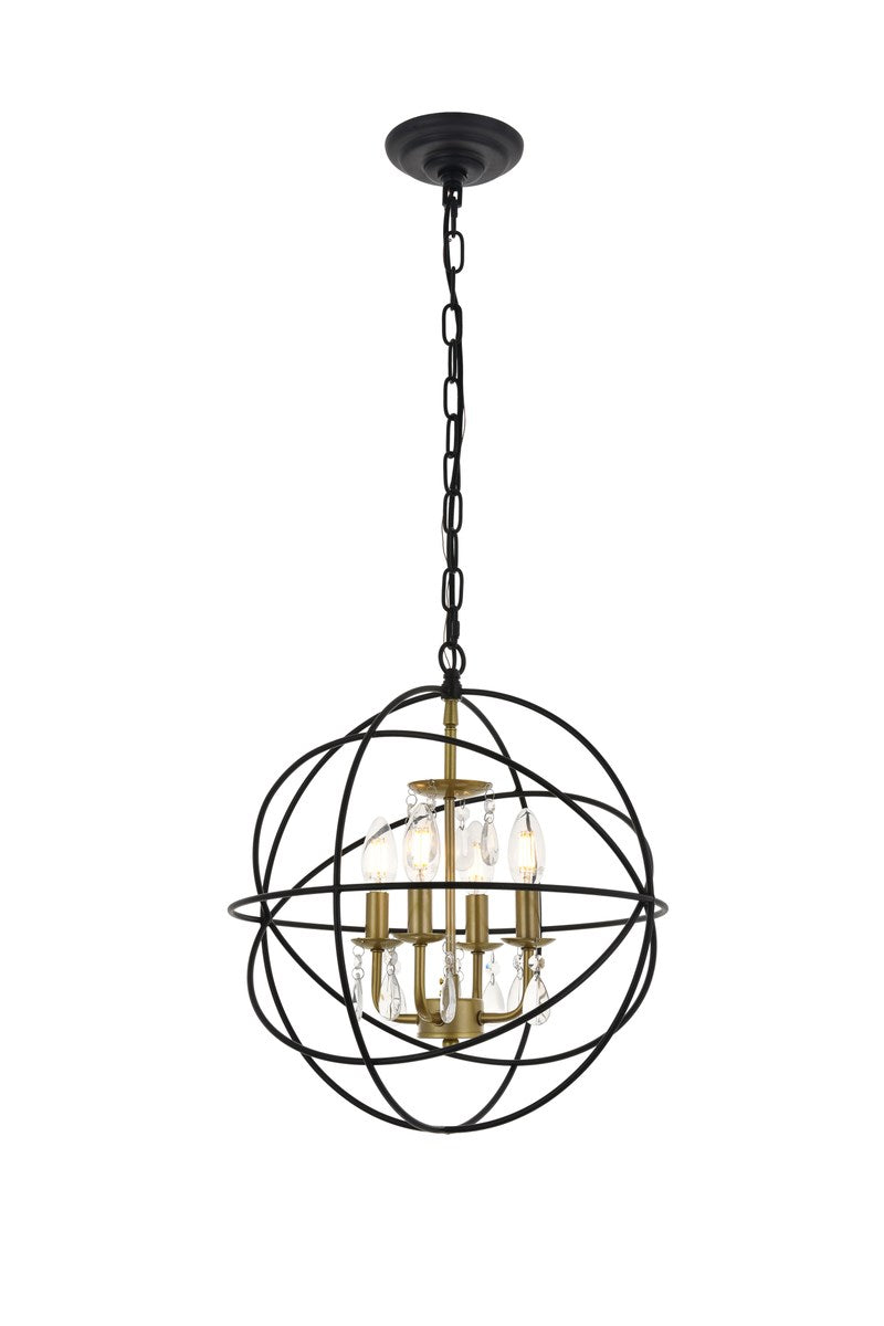 4 Light Matte Black And Brass Pendant by Living District