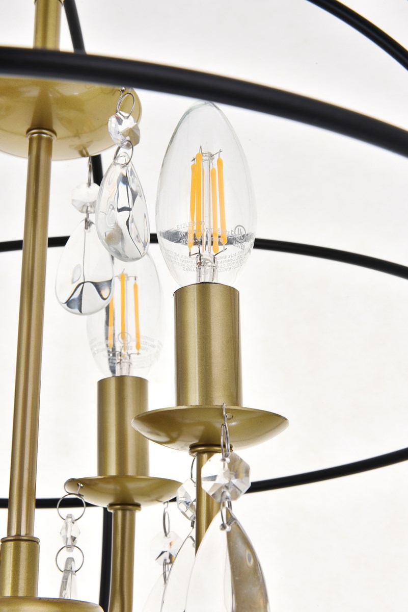 4 Light Matte Black And Brass Pendant