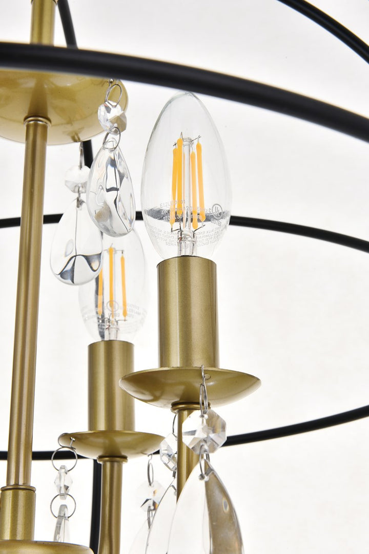 4 Light Matte Black And Brass Pendant