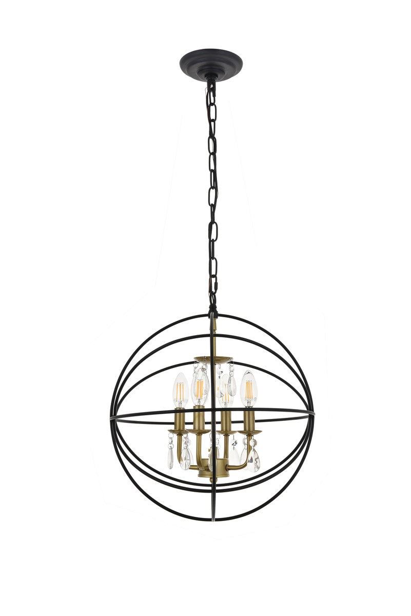4 Light Matte Black And Brass Pendant