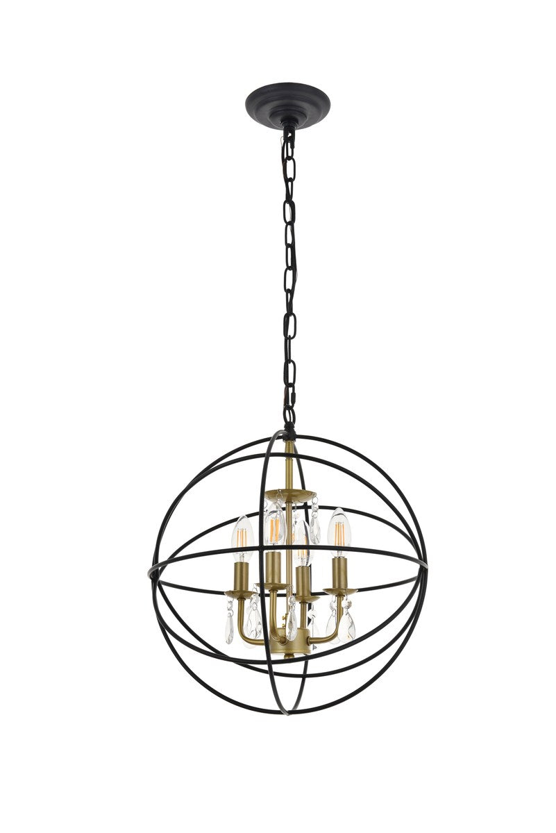 4 Light Matte Black And Brass Pendant