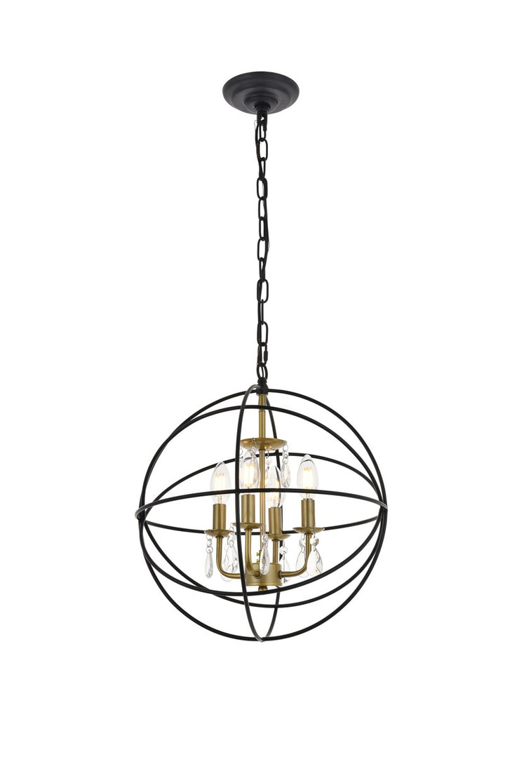 4 Light Matte Black And Brass Pendant