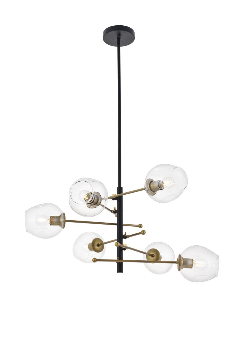 6 Light Matte Black And Brass Pendant by Living District