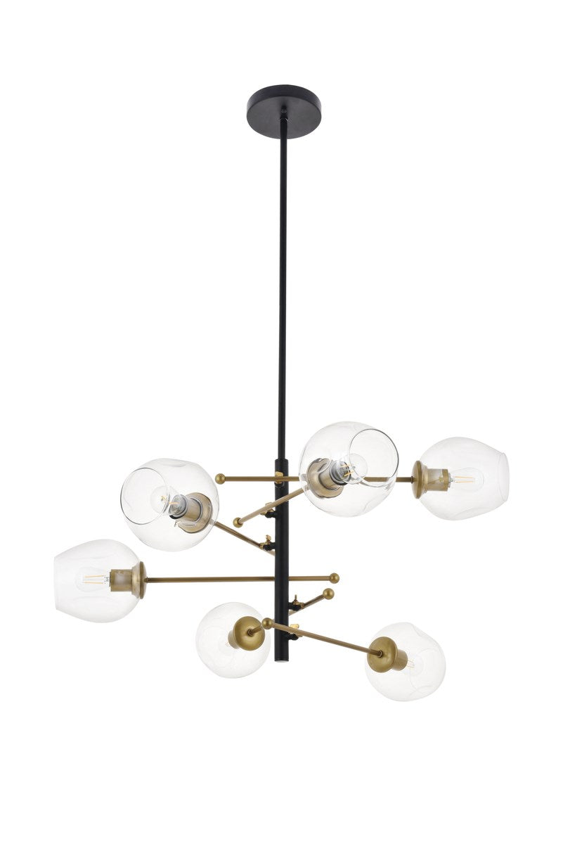 6 Light Matte Black And Brass Pendant