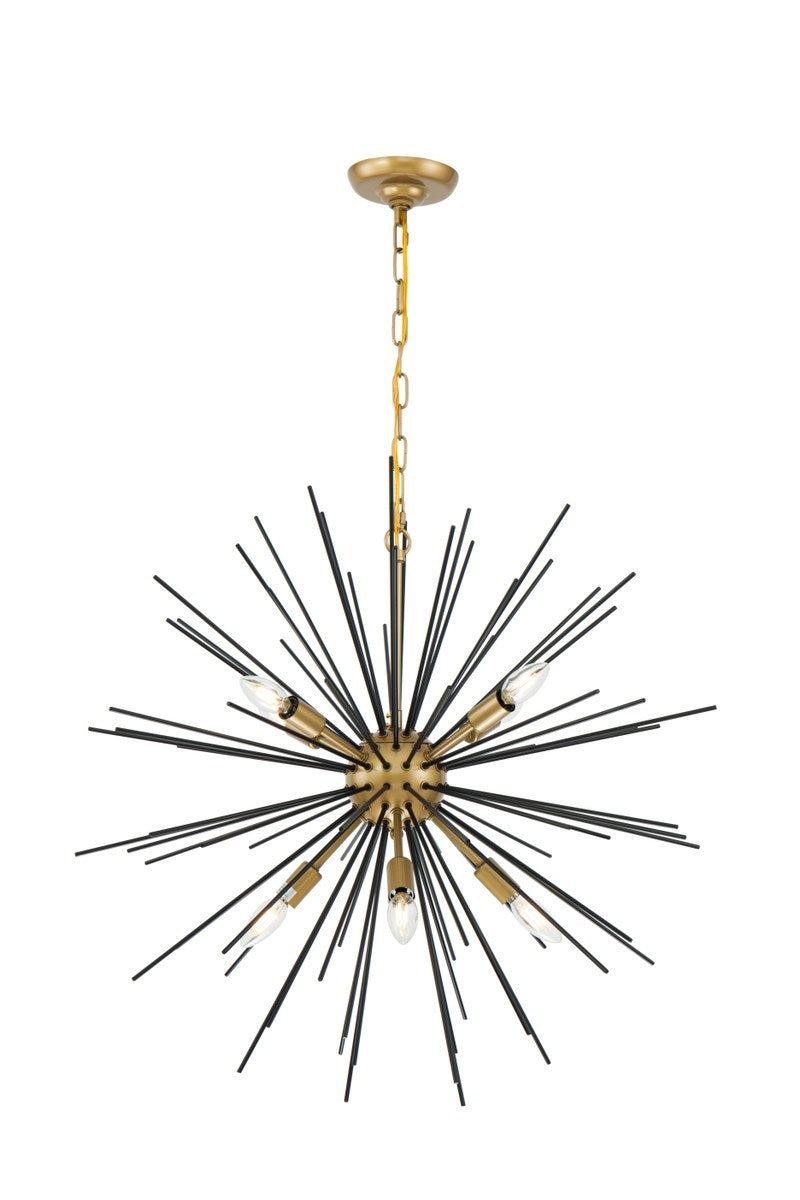 8 Light Brass And Black Pendant
