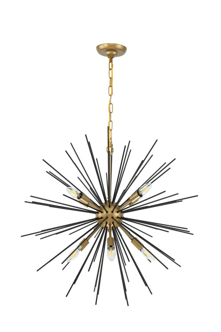 8 Light Brass And Black Pendant