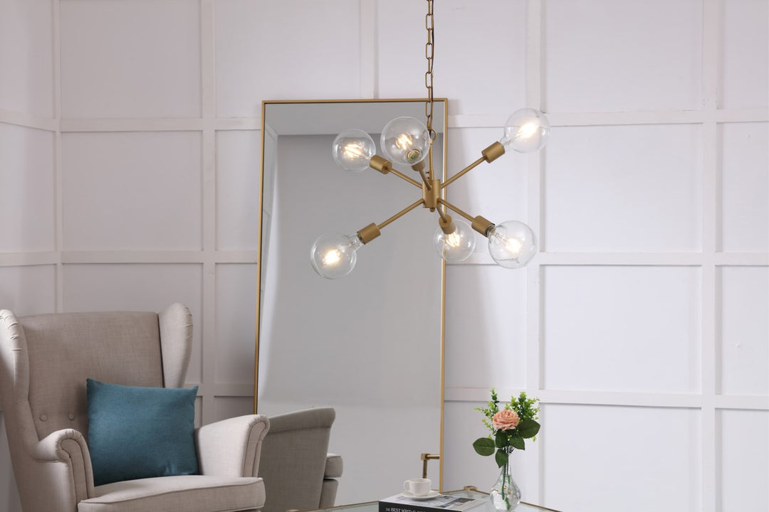 6 Light Brass Pendant