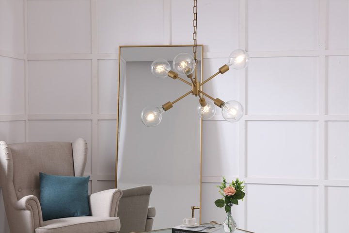6 Light Brass Pendant
