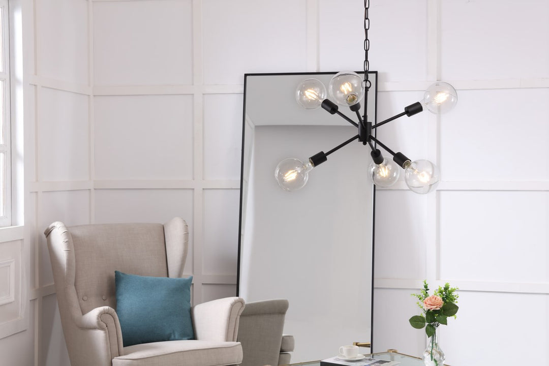 6 Light Black Pendant