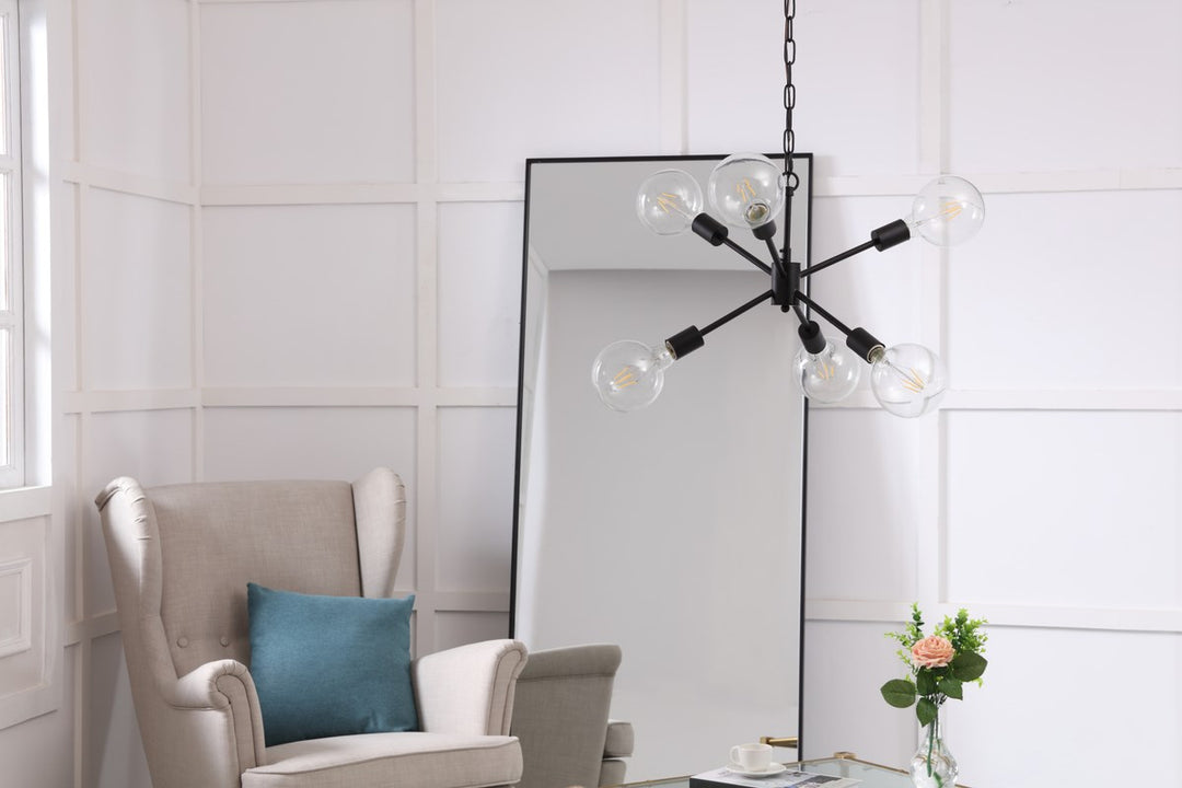 6 Light Black Pendant