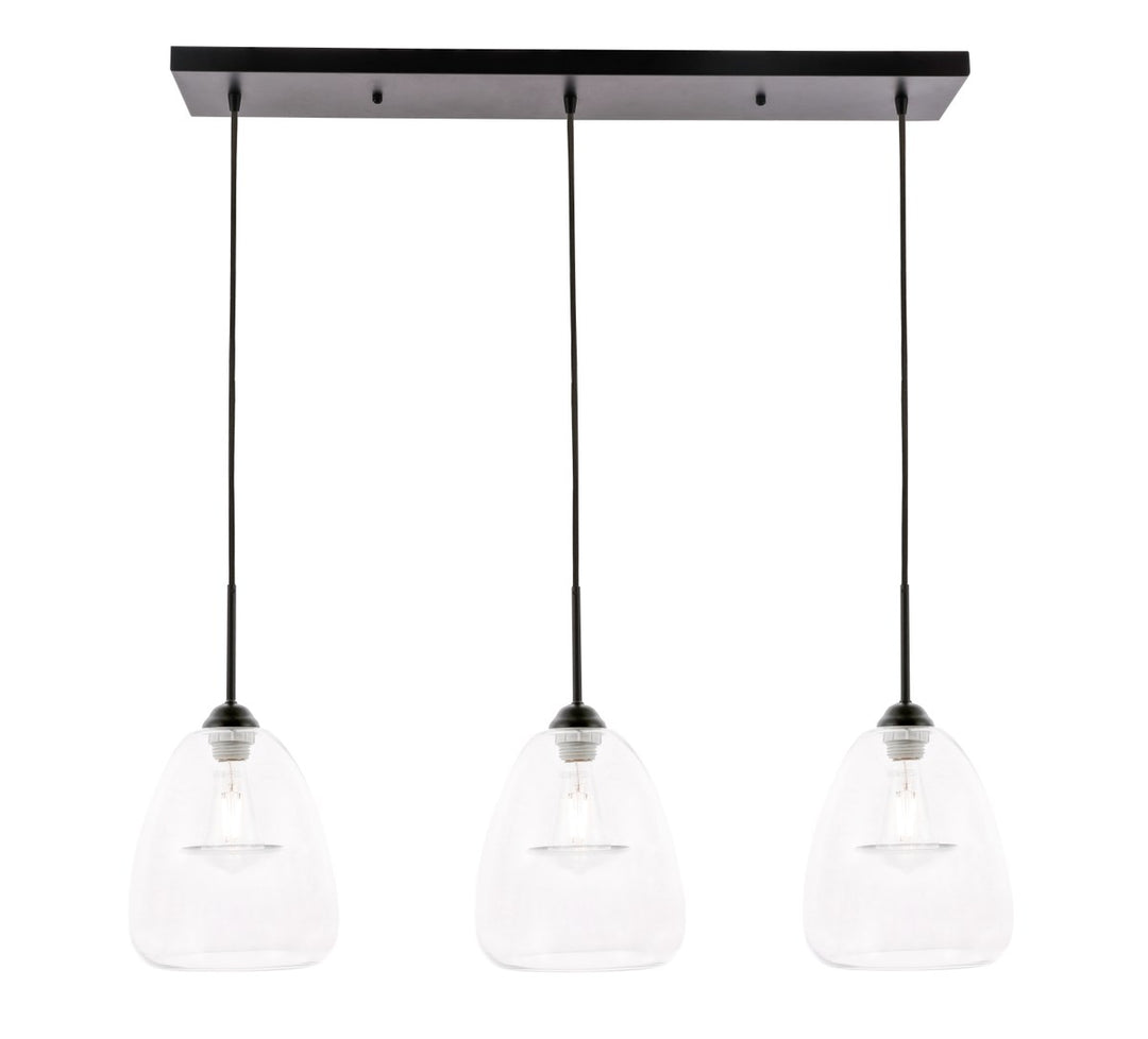 3 Light Black And Clear Glass Pendant by Living District