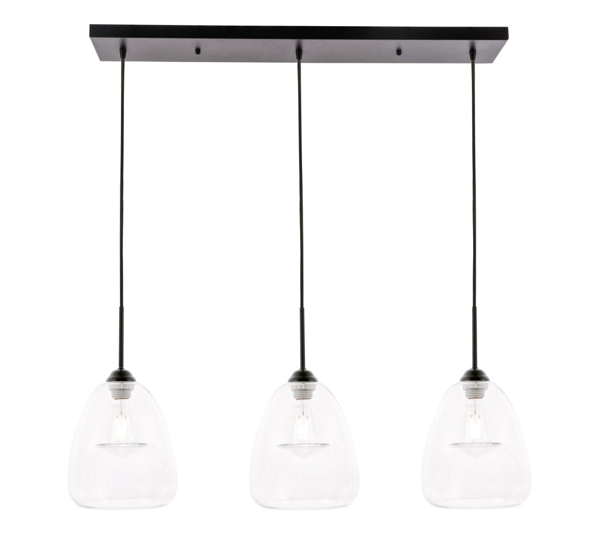 3 Light Black And Clear Glass Pendant by Living District