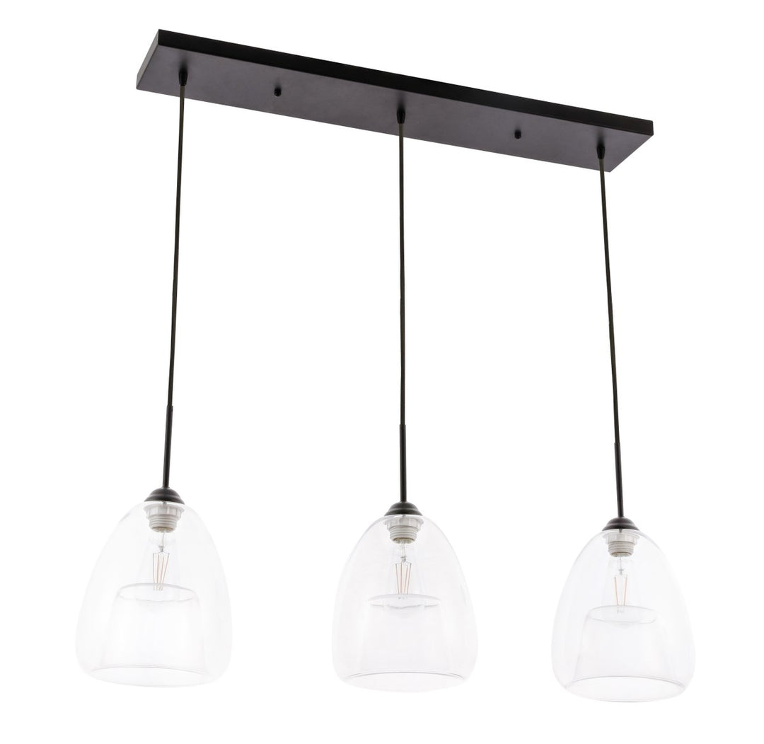 3 Light Black And Clear Glass Pendant