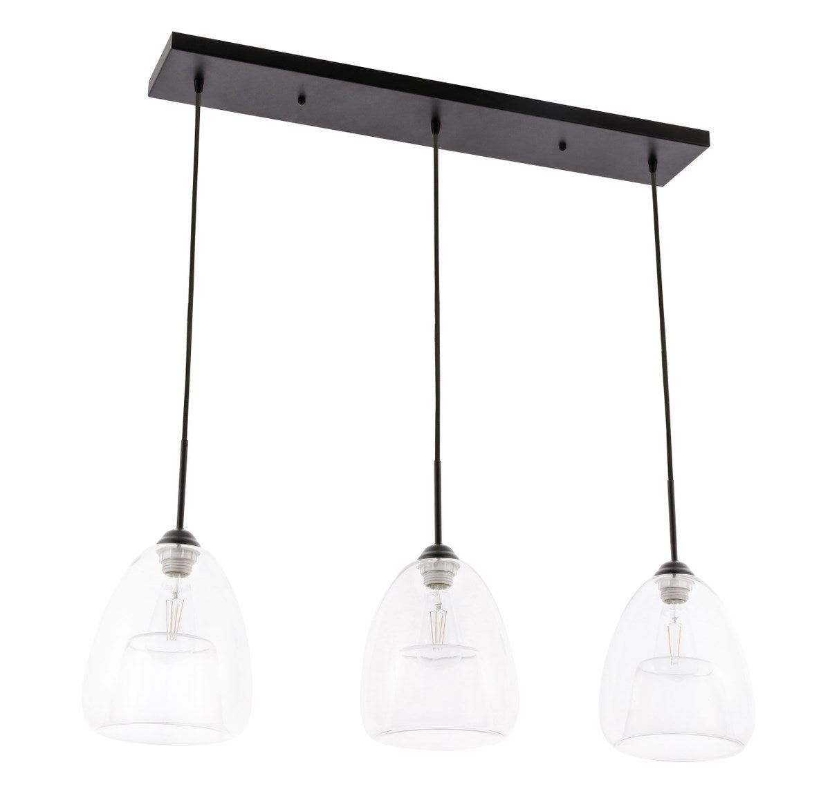 3 Light Black And Clear Glass Pendant