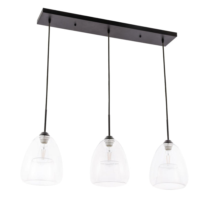 3 Light Black And Clear Glass Pendant
