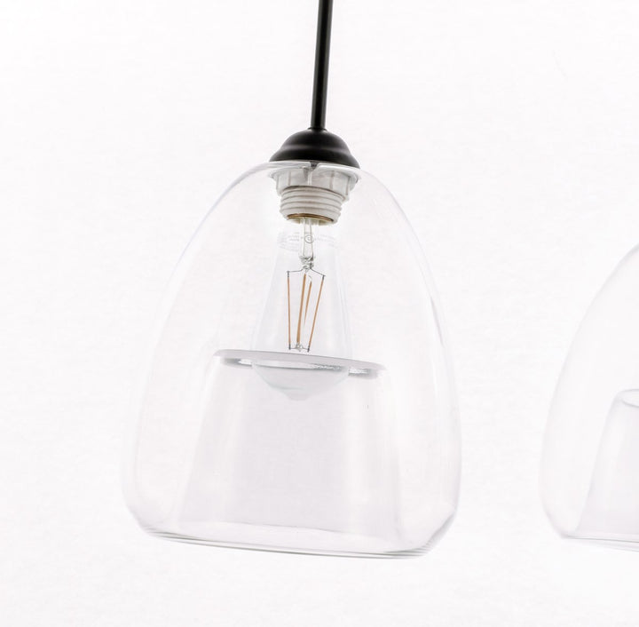 3 Light Black And Clear Glass Pendant