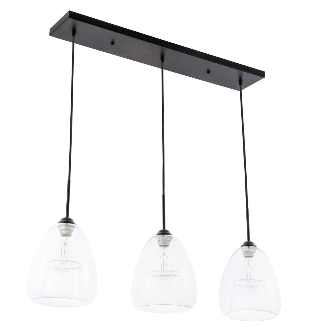 3 Light Black And Clear Glass Pendant