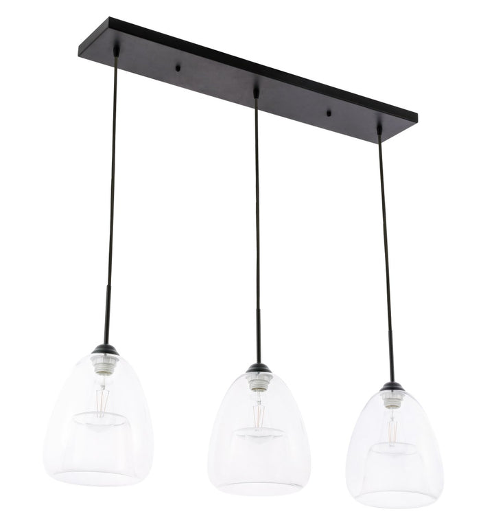 3 Light Black And Clear Glass Pendant