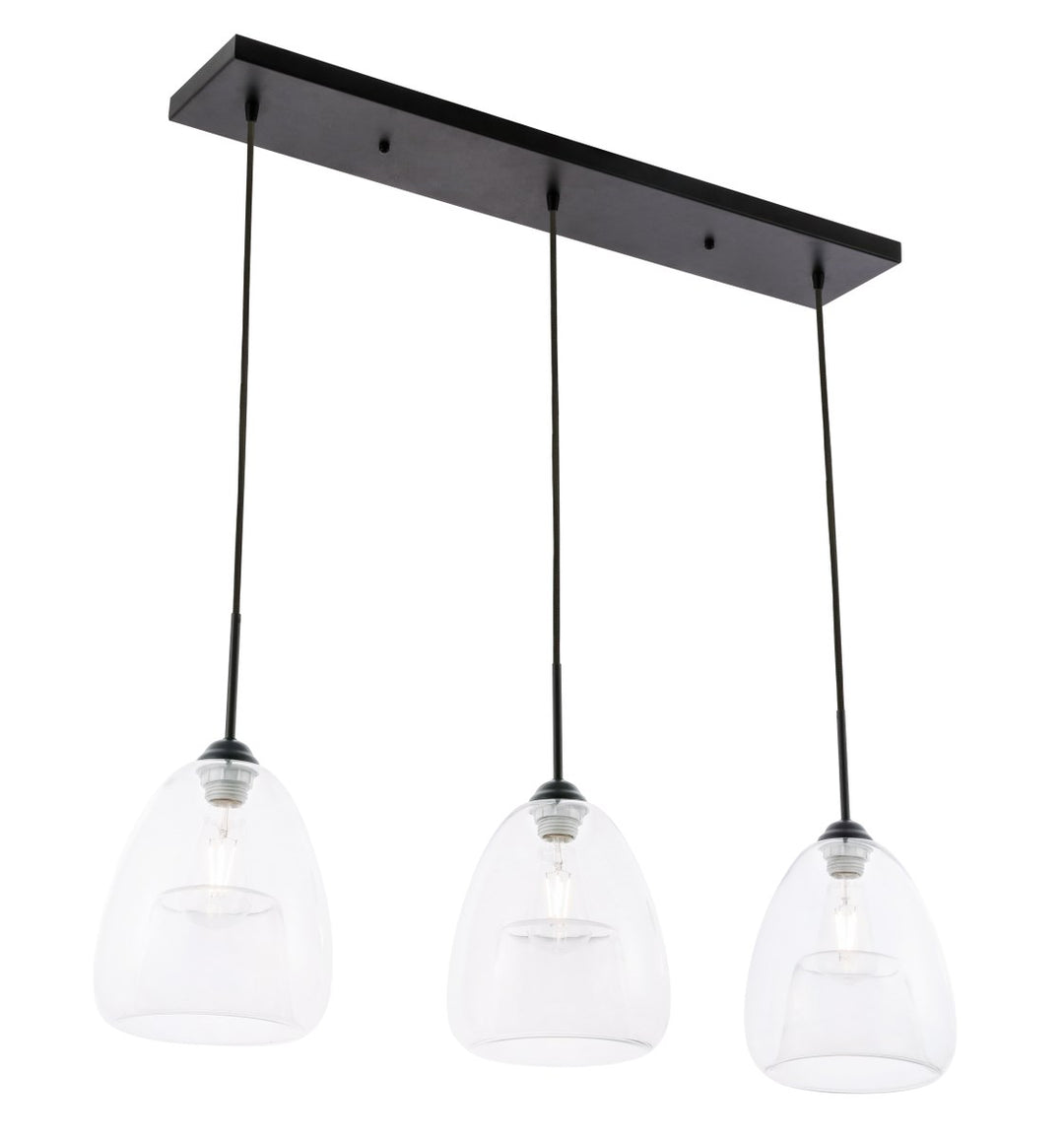 3 Light Black And Clear Glass Pendant