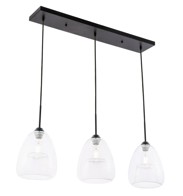 3 Light Black And Clear Glass Pendant